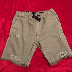 Olive Green Ripped Jean Shorts